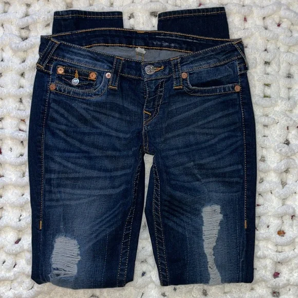 True Religion🧲 Skinny, Distressed, Mid-Rise Dark Wash 29x31.5 - Picture 4 of 15